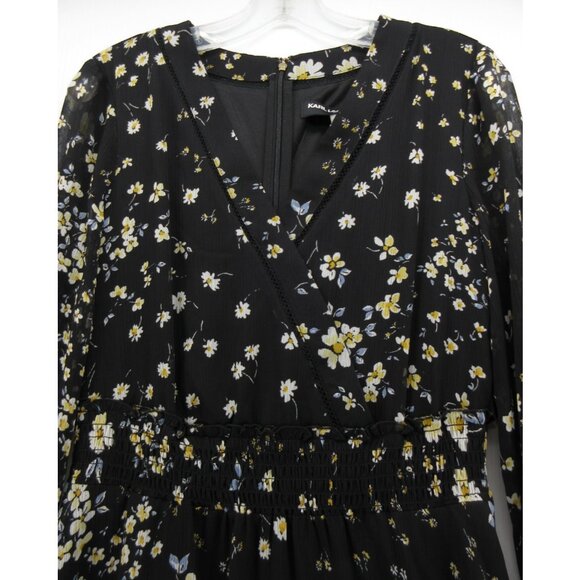 Karl Lagerfeld Dress 4 Wrap Fit & Flare Daisy Floral Zip Up Pockets - Picture 2 of 11